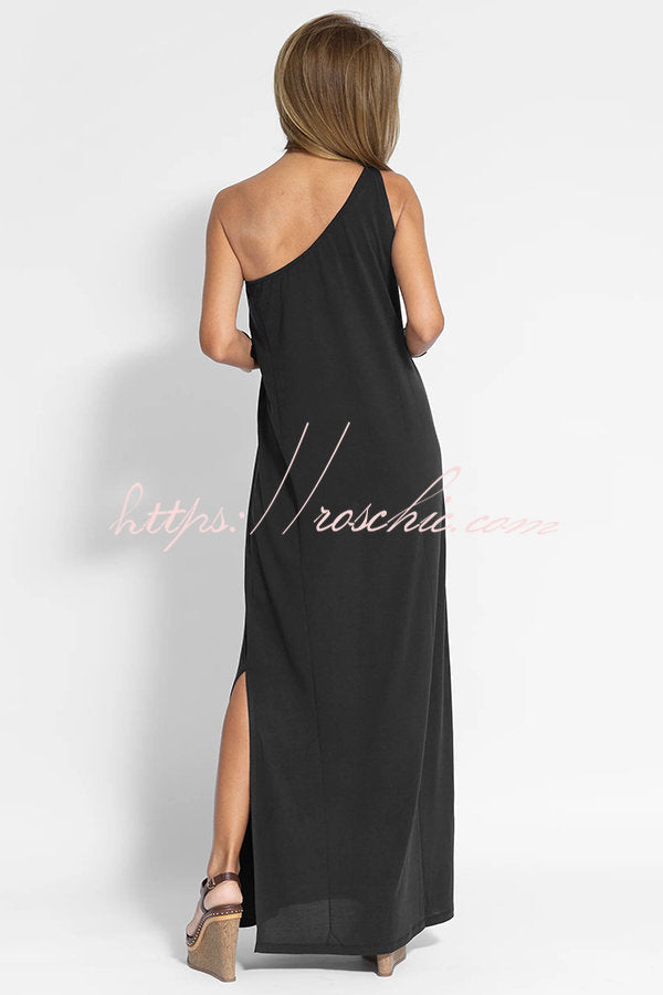 Flawless and Free One Shoulder Relaxed Slit Maxi Dress