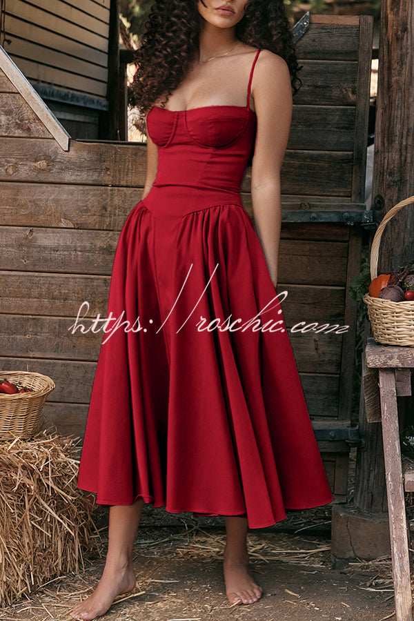 Solid Color Buttonless Bandeau Side Pocket Midi Dress