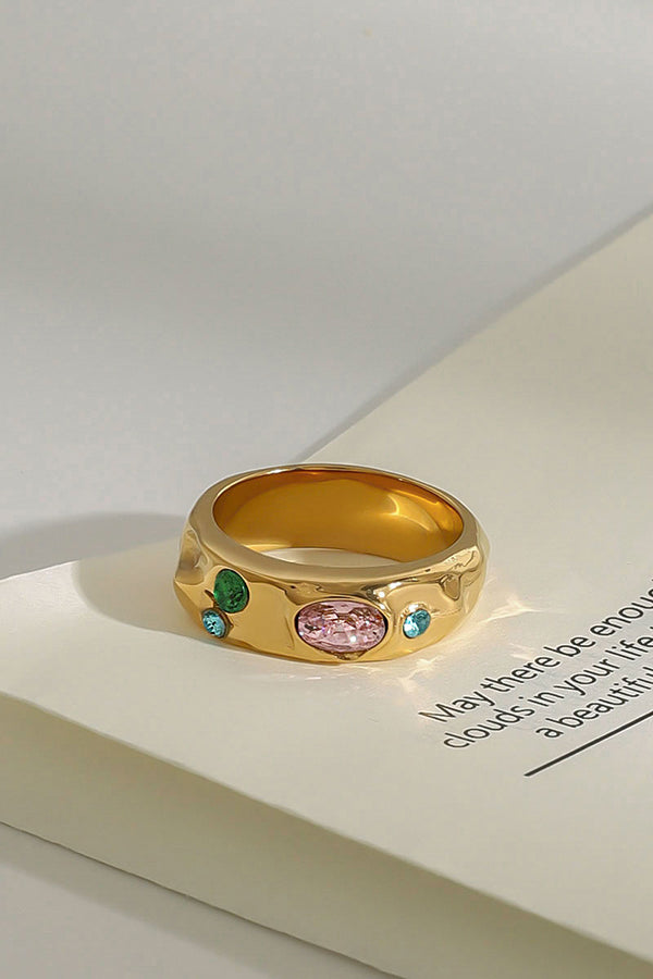 Multicolor Diamond-studded Stainless Steel Ring