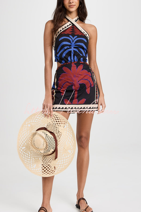 Unique Printed Sexy Halterneck Resort Beach Mini Dress