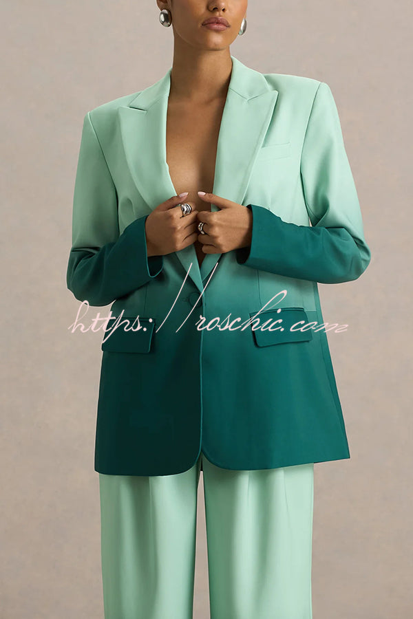 Enya Ombre Print Single Button Long Sleeve Lapel Loose Blazer