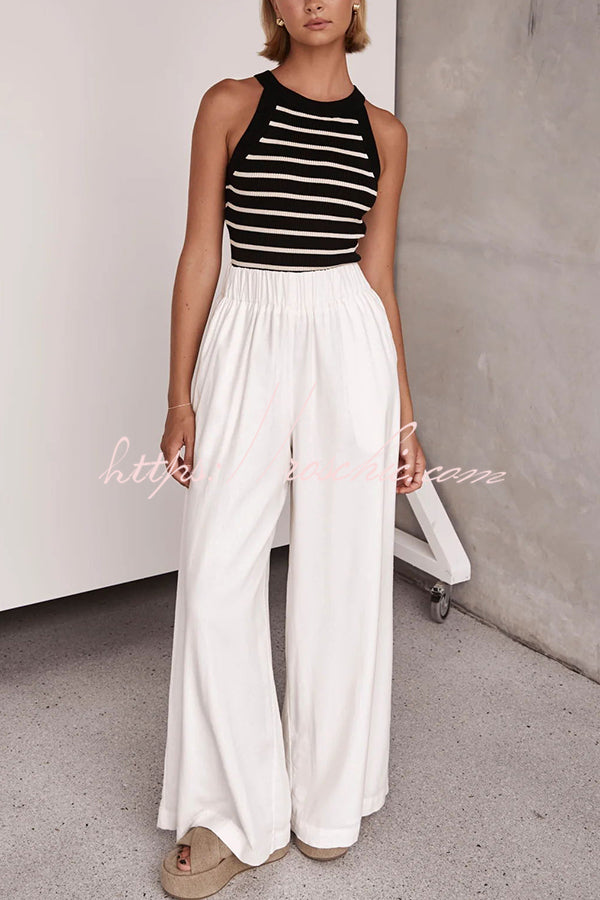 Billie Linen Blend High Rise Elastic Waist Pocketed Wide Leg Pants