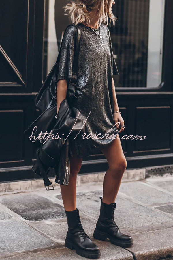 The Dark Sparkly Relaxed Slit T-shirt Mini Dress