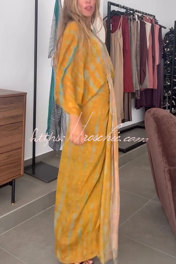 Unique Printed V-neck High-waisted Loose-fitting Holiday Maxi Dress