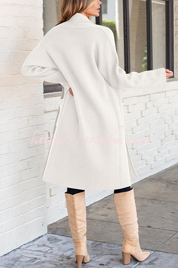 Solid Color Long-sleeved Casual Loose Pocket Mid-length Cardigan