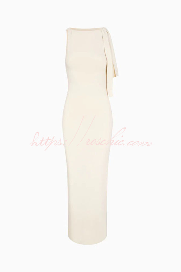 Buttery Soft Knotted Boat Neck Stretch Maxi Dress