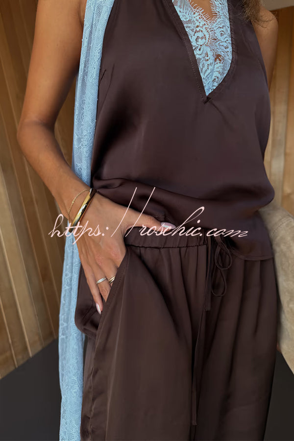 Sunday Social Satin Drawstring Elastic Waist Pocketed Loose Jogger Pants