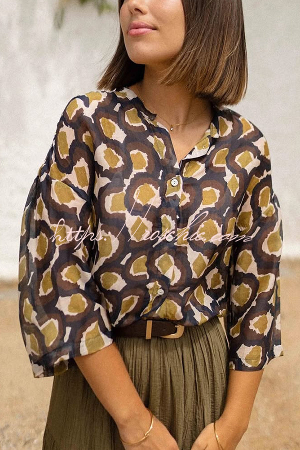 Unique Printed Lapel Button-down Loose Casual Shirt