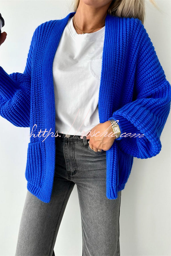 Solid Color V-neck Long-sleeved Casual Knitted Cardigan