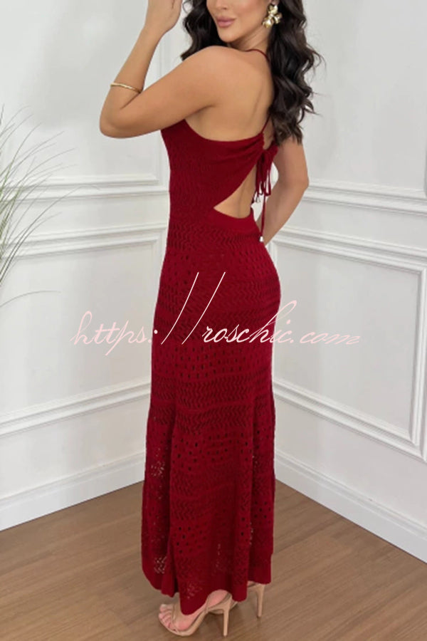 Elouise Knit Backless Tie-up Texture A-line Maxi Dress