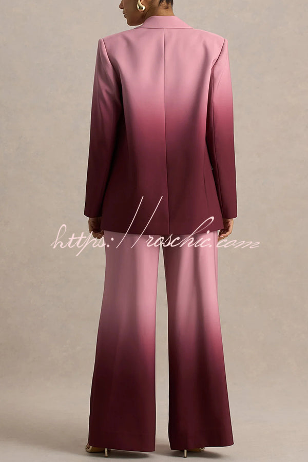 Enya Ombre Print Single Button Long Sleeve Lapel Loose Blazer