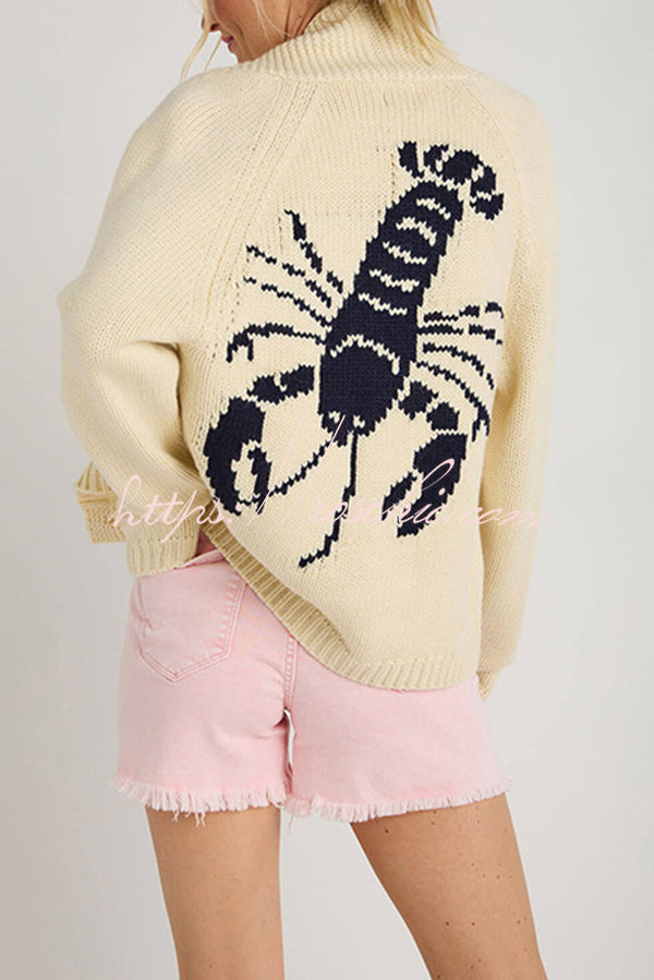 Fashion Lobster Pattern Casual Long Sleeve Knit Cardigan