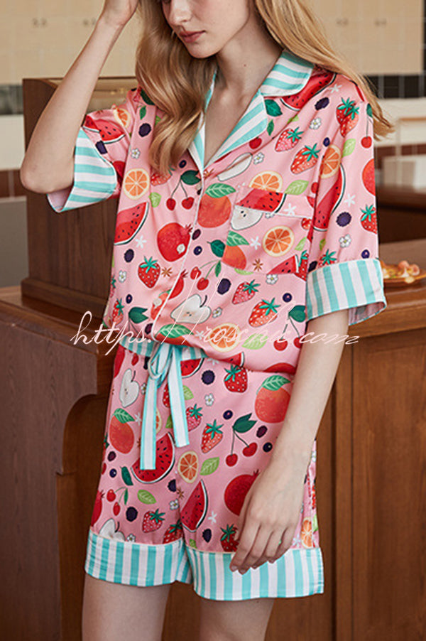 Summer Fruit Print Two-piece Home Shorts Set