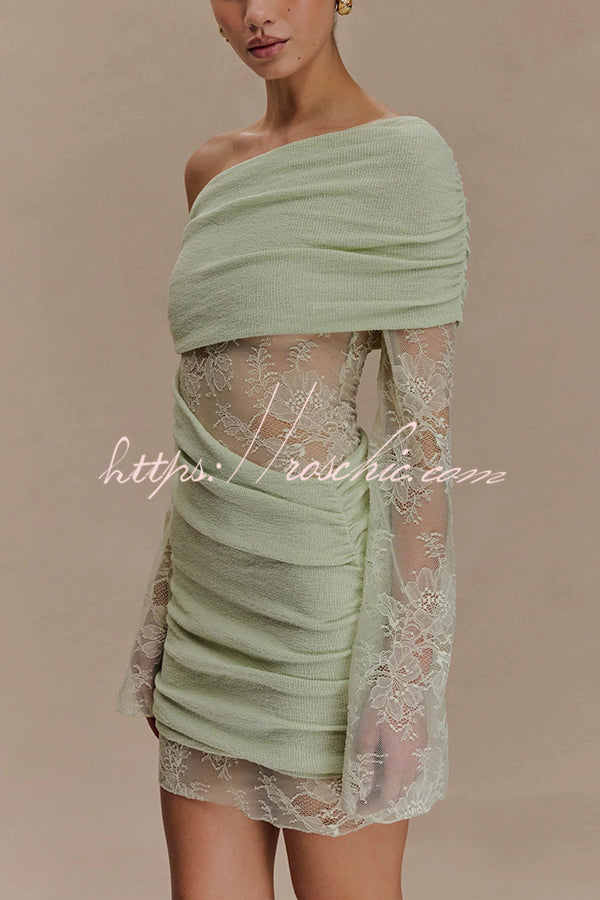 Fashion Lace Panel Long Sleeve Slim Fit Knit Mini Dress