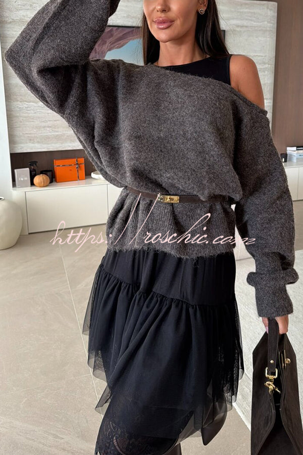 Upper East Chic Knit Wide Neck Long Sleeve Relaxed Sweater