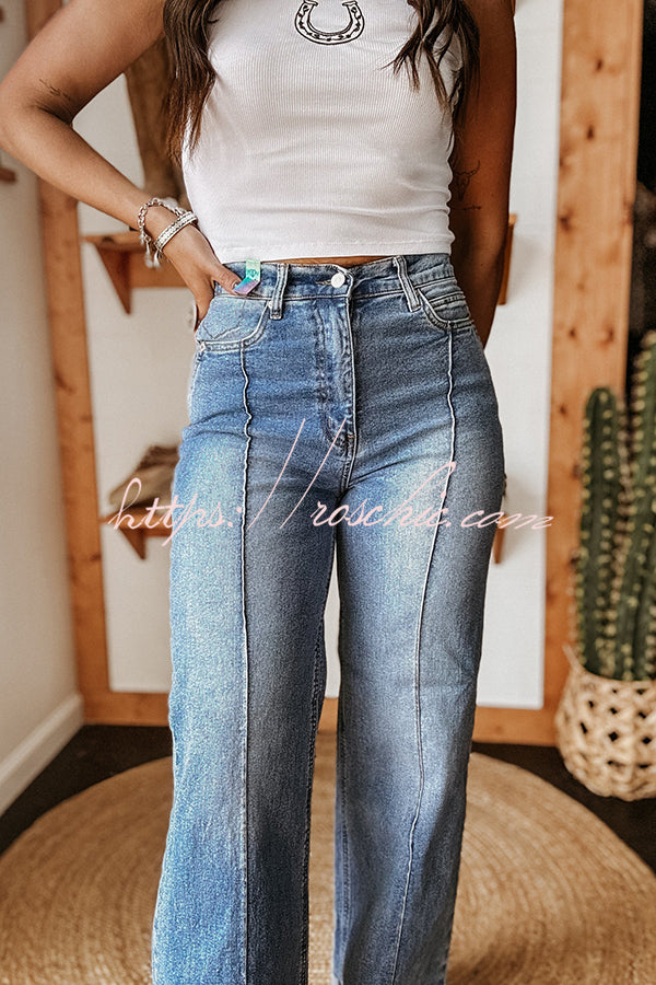Fashion High Waist Pocket Casual Straight Jeans