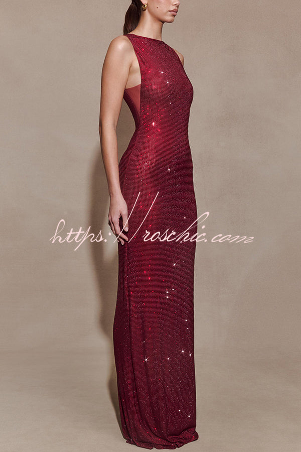 Holiday Nights Sequin Boat Neck Sleeveless Slit Maxi Dress