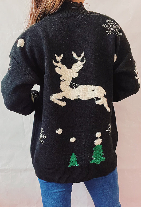 Christmas Pattern Knitted Crew Neck Long Sleeved Sweater