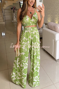 Paradise Dreaming Printed Cami Top and Elastic Waist Wide Leg Pants Set