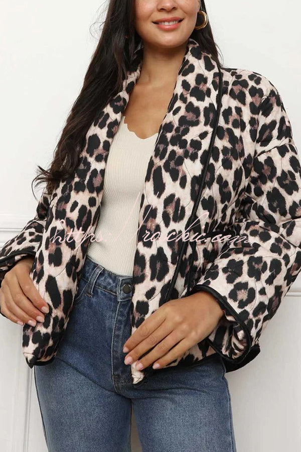 Leopard Print Loose Lapel Pocket Jacket