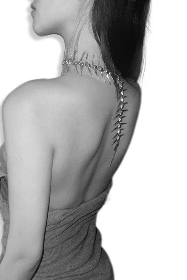 Punk Silver Thorn Bone Necklace