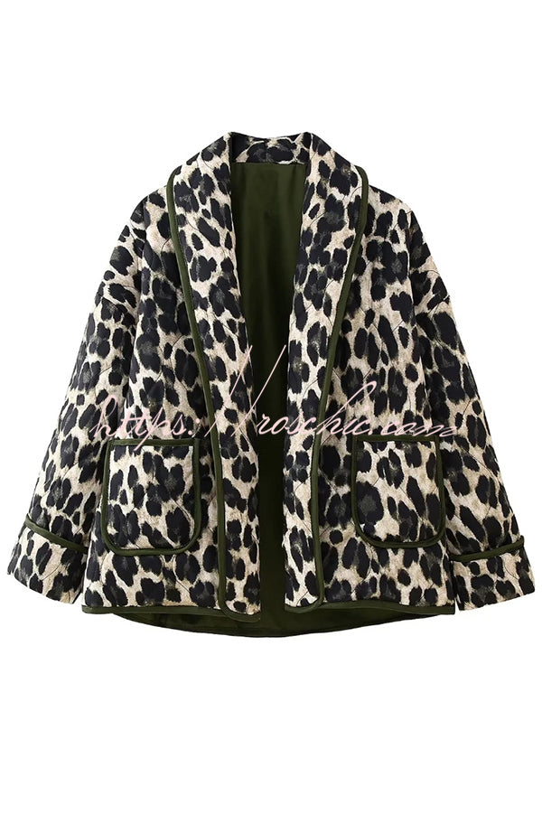 Leopard Print Loose Lapel Pocket Jacket