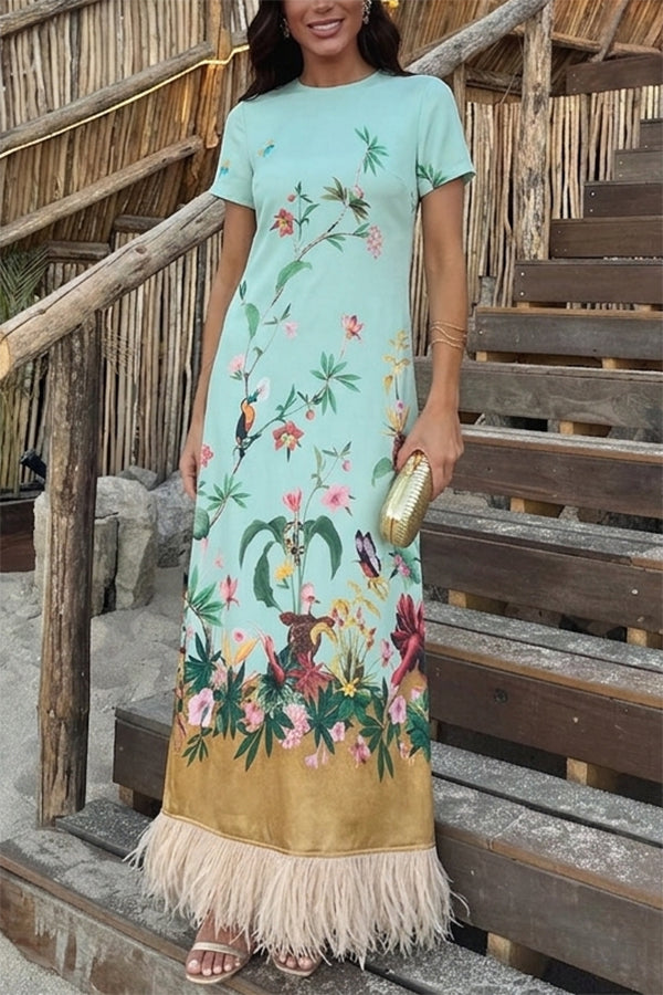 mezcal dress in ivory Satin Floral Print Contrast Color Printed Short Sleeve Pocket – roschic Womens dresses