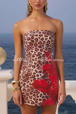 unique dress club Beach Club Sequin Unique Print Strapless Stretch Mini Dress roschic