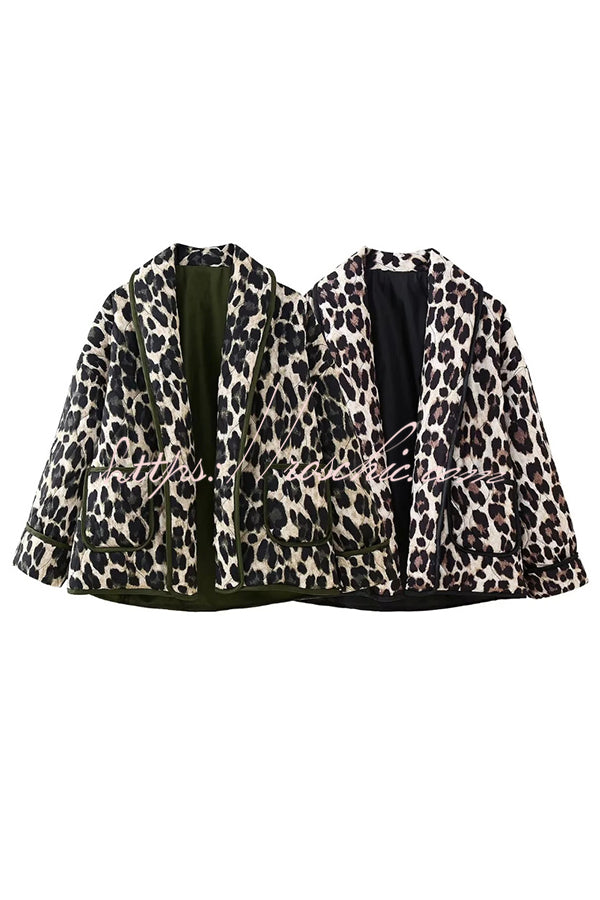 Leopard Print Loose Lapel Pocket Jacket