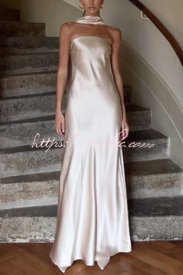 Satin Solid Color Elegant Strapless Slim Maxi Dress
