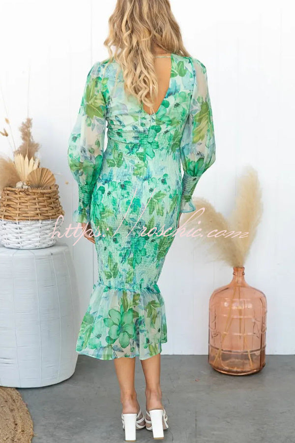 Garden Gathering Floral Smocked Waist Midi Dress