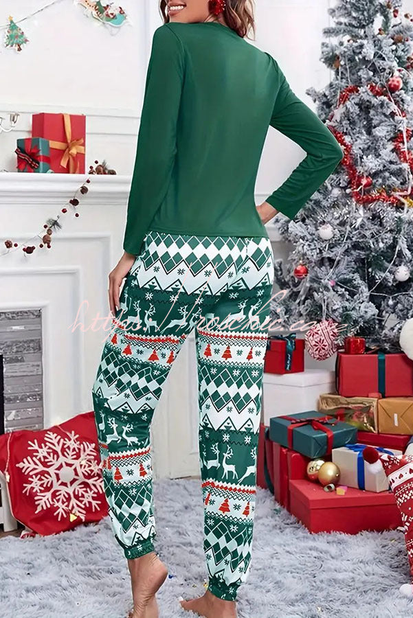 Christmas Is Calling Printed Elastic Waist Lounge Jogger Pajama Set