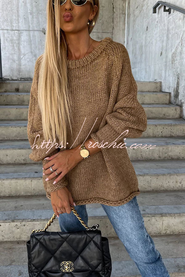 Casual Street Atmosphere Knit Wide Neck Loose Sweater