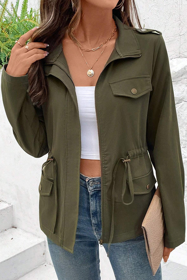 Fashion Long Sleeve Pocket Casual Zipper Jacket