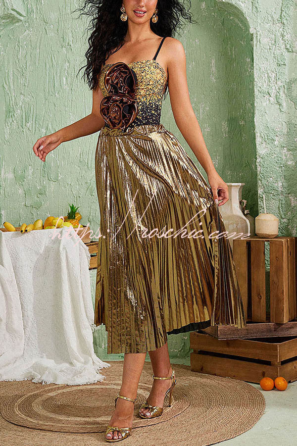 Fashion Metallic Fabric Elastic Waist Beach Midi Skirt