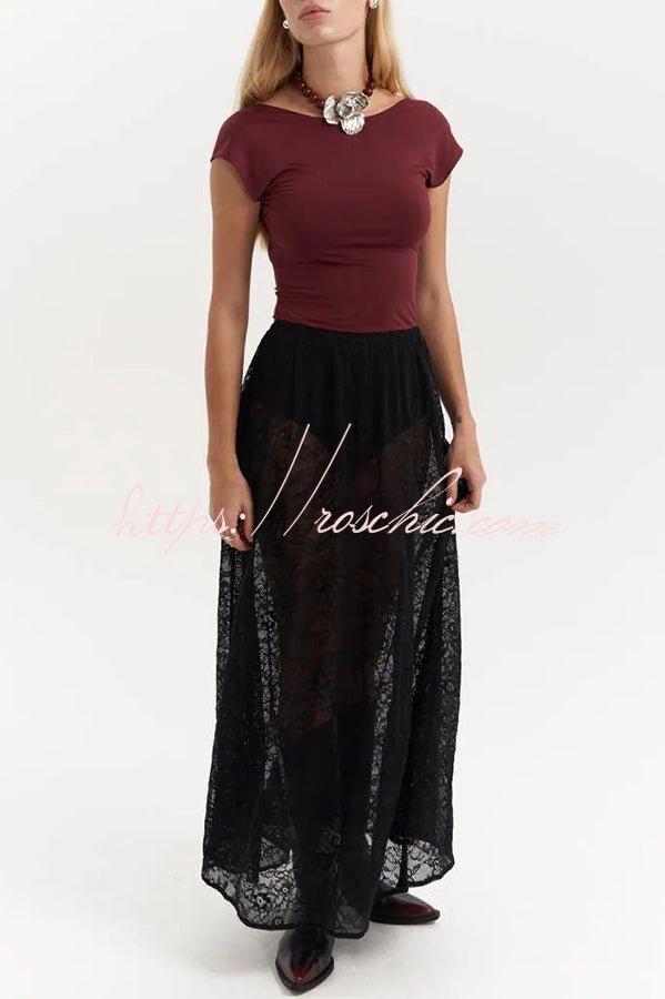 Sweet Festival Unique Lace Elastic Waist A-line Maxi Dress