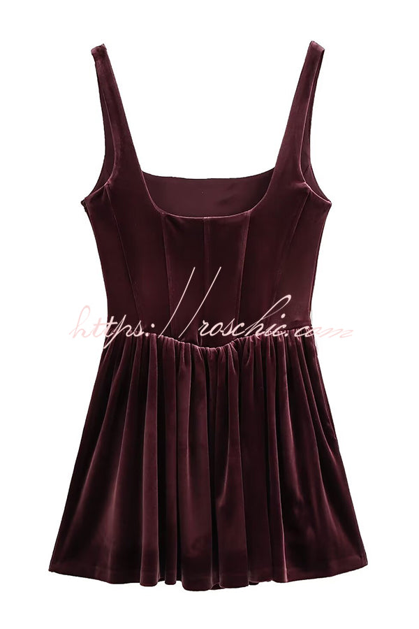 Solid Velvet Square Neck Slim Fit Mini Dress