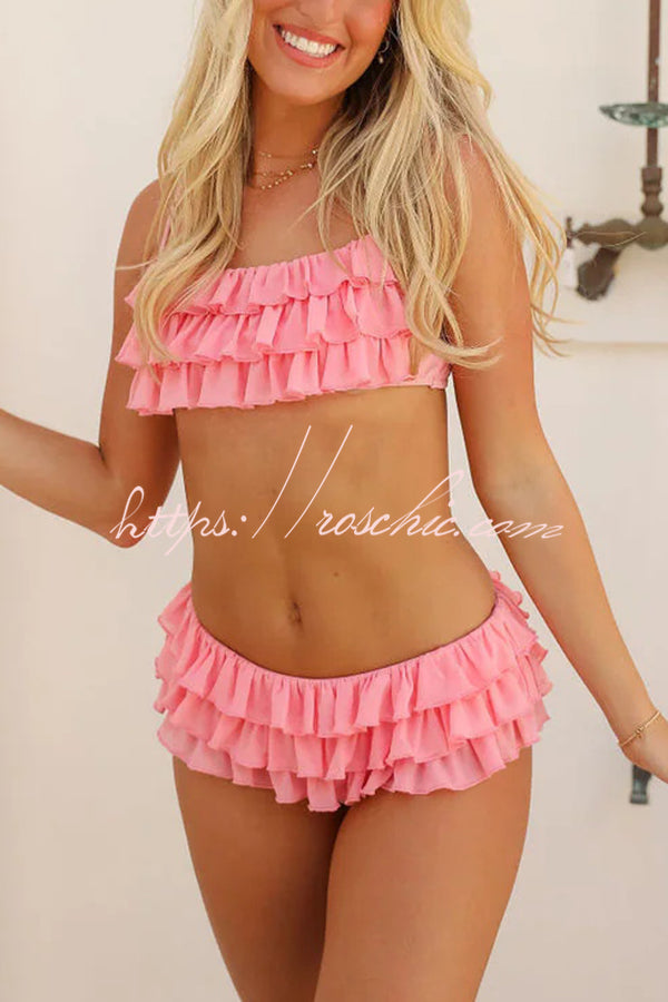 Sweet Summer Mood Tiered Ruffle Design Stretch Bikini Swimsuit