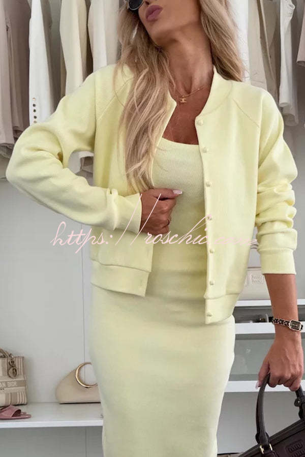 Comfort and Femininity Knit Ribbed Button Up Long Sleeve Bomber Jacket