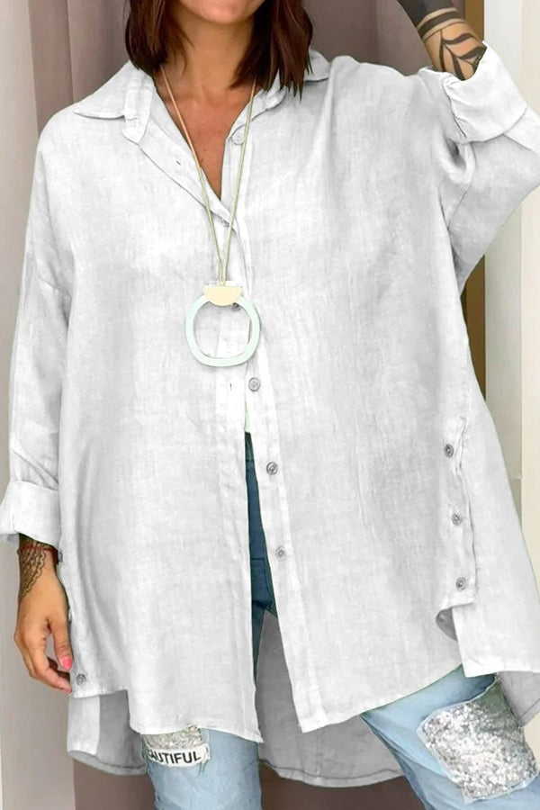 Linen Blend Casual Button-down Long-sleeve Loose Shirt