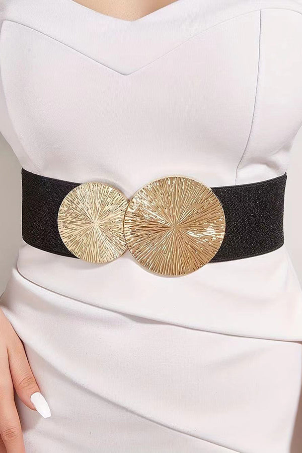 Fashionable Elastic Double Circle Decorative Wide Belt, Black / One-Size Fashionable Elastic Double Circle Decorative Wide Belt, Black / One-Size