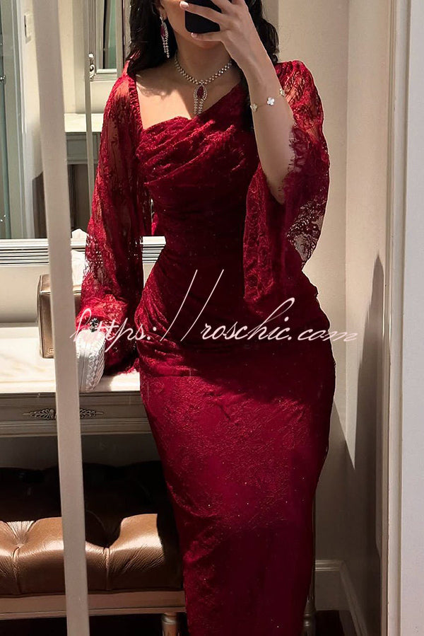 Fashionable Hollow Lace Elegant Slim Hot Diamond Maxi Dress