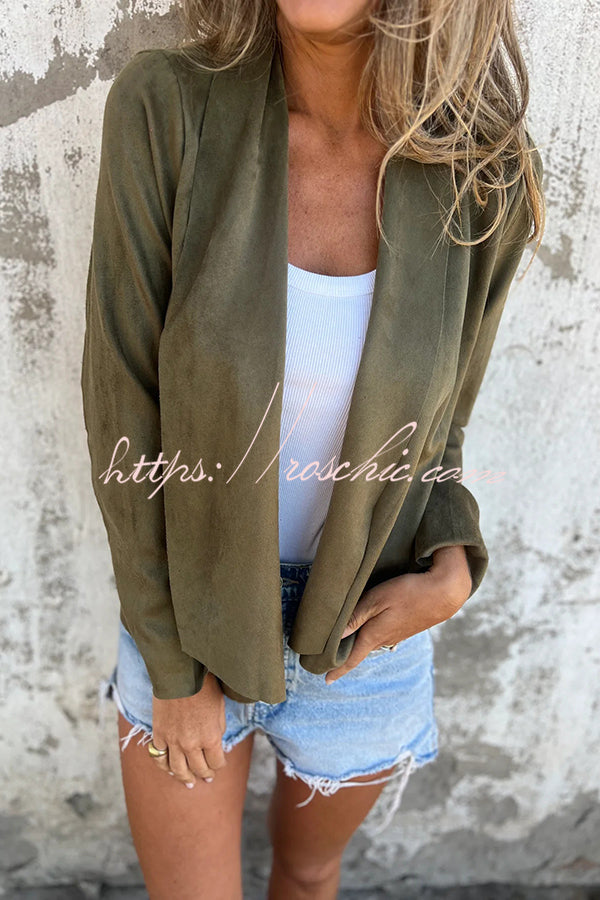 Solid Color Suede Lapel Long Sleeve Loose Coat