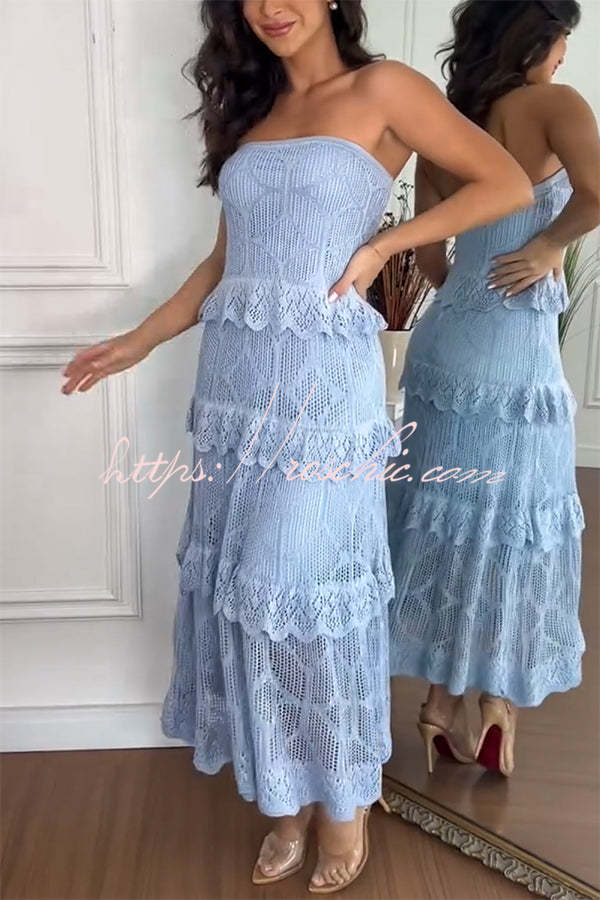 Angie Knit Off Shoulder Tiered Ruffle Texture Stretch Maxi Dress