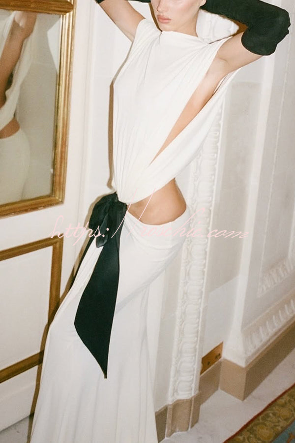 Sexy Open Back Bow Embellished Elegant Fishtail Maxi Dress