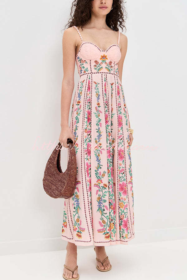 Delicate Forest Unique Print Sweetheart Neck Beaded Straps Maxi Dress roschic Delicate Forest Unique Print Sweetheart Neck Beaded Straps Maxi Dress roschic