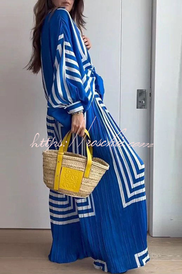 Vacation Chic Attitude Geometric Print Oversized Shirt and Elasticated Wide Leg Pants