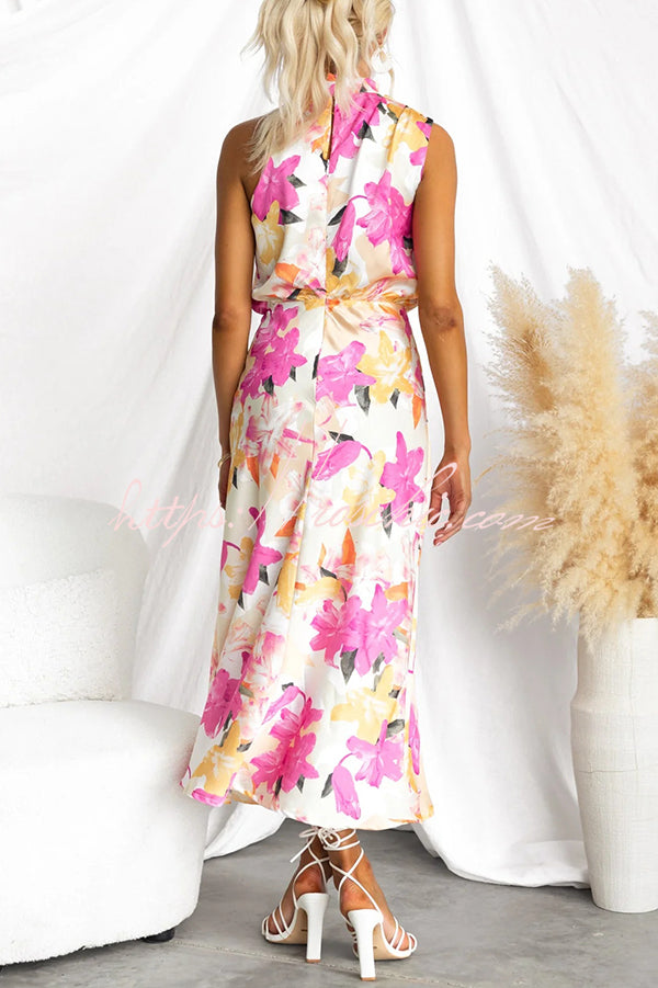 Floral Print Sleeveless Waisted Resort Maxi Dress