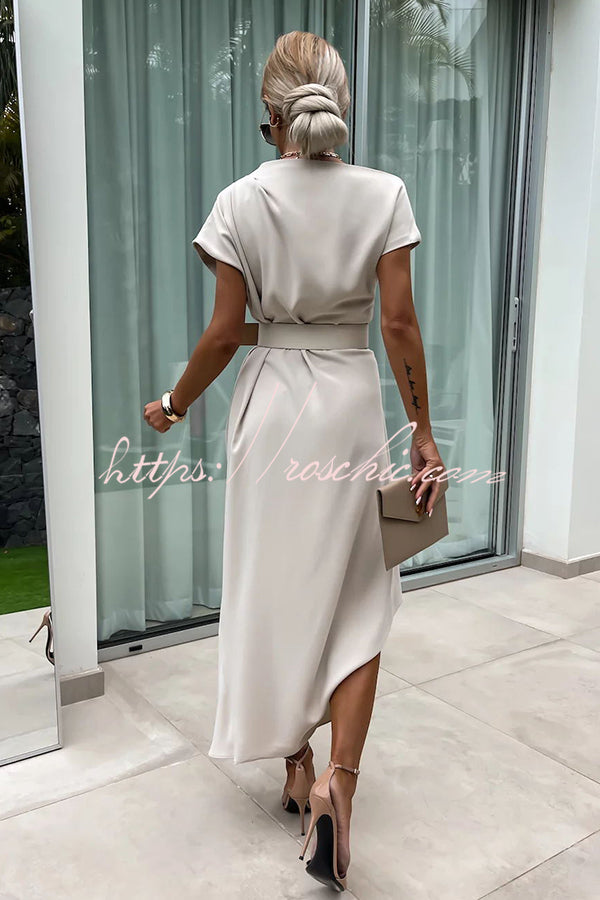 Extraordinary Cut Asymmetrical Short Sleeve  Loose Midi Dress