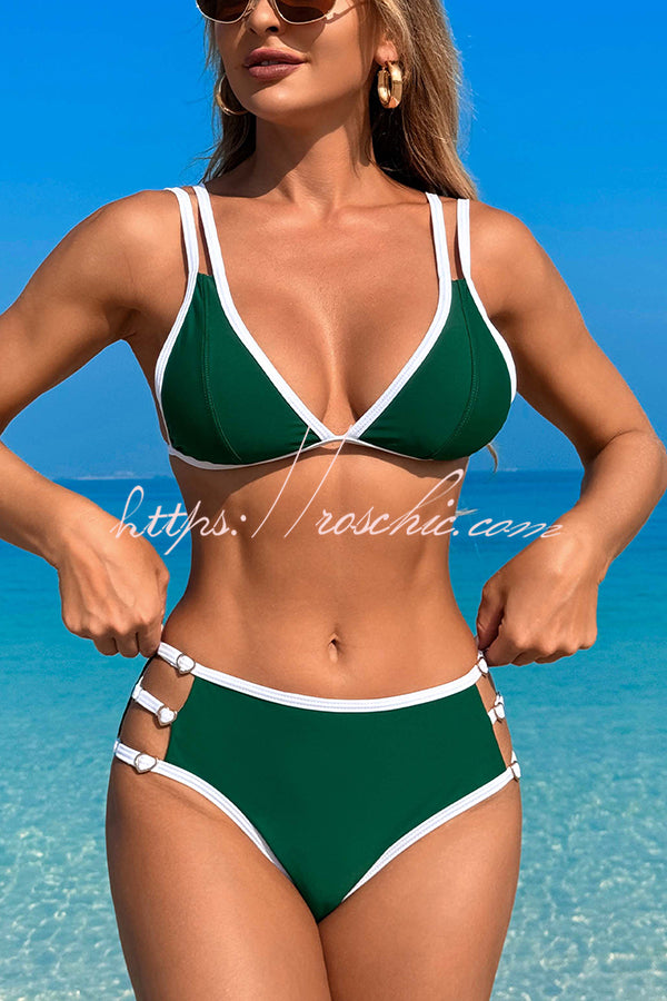 Contrast Color Lace-up Stretch Two-piece Bikini Swimsuit